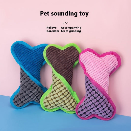 KFX-0305341 Plush Dog Voice Bone Toy for Teeth Grinding - Soft Sound Making Fun