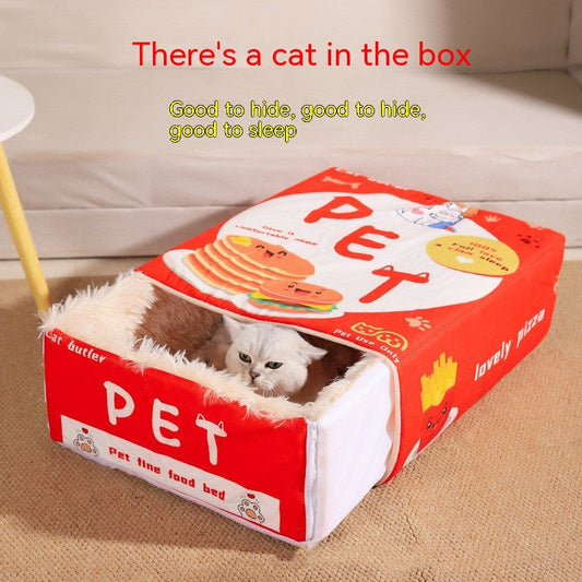 KFX-0305725 Cozy Fully Enclosed Cloth Cat Nest in Red and Blue - Available in Small and Large Sizes