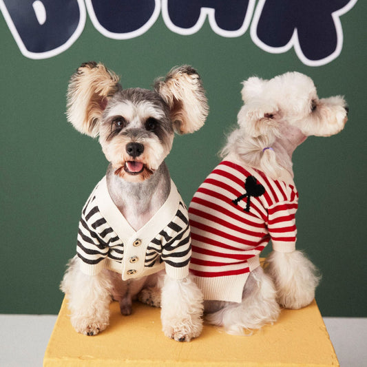 KFX-0309437 Striped Cotton Sweater Cardigan for Small Dogs - Black and Red Options Available