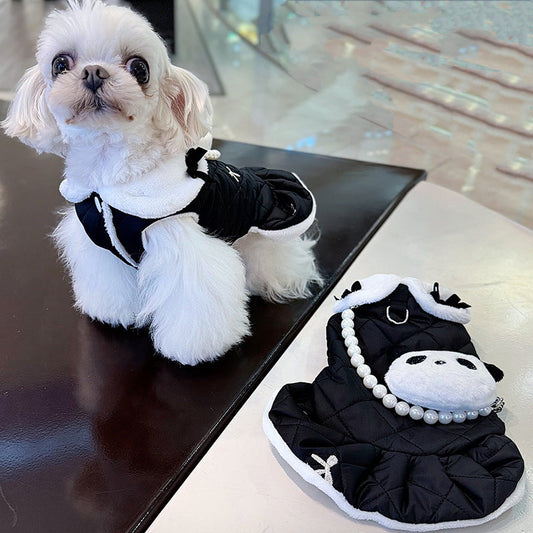 KFX-0311101 Cotton-Padded Classic Look Panda Pullover Dress for Pets, Available in Multiple Sizes