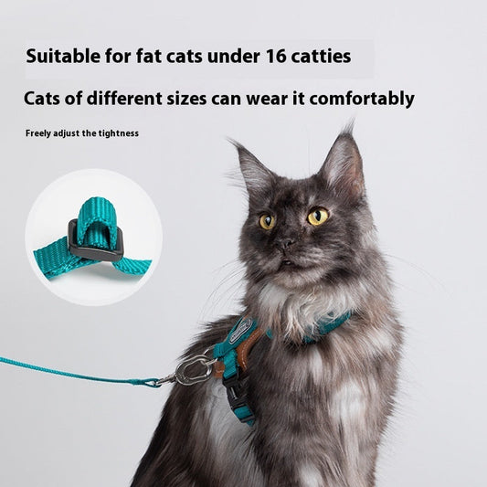 KFX-0314045 Cat Chest and Back Harness Leash Set - Reflective Nylon Options in Various Colors