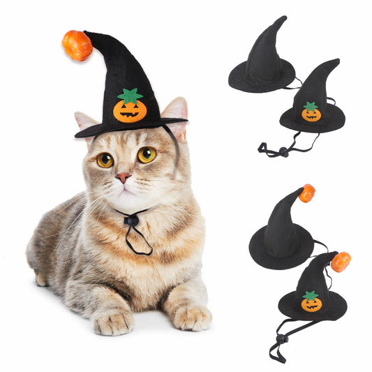 KFX-0321981 Pet Cat Pumpkin Hat for Halloween - Adjustable Cloth Headgear with Embossed Design