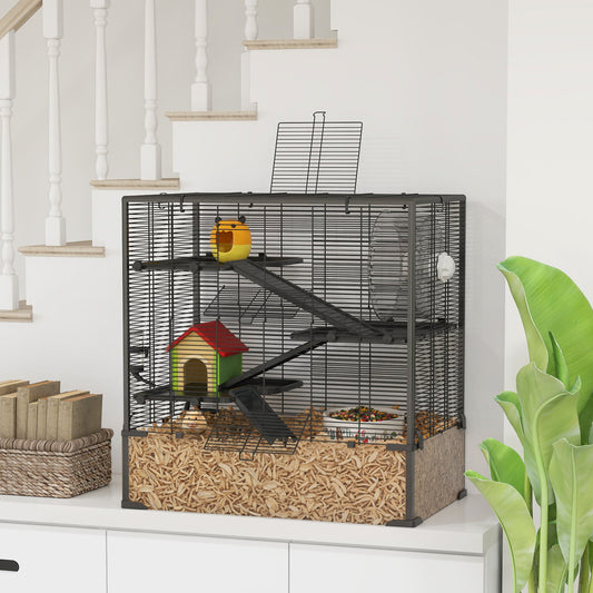 KFX-0326589 4-Tier Hamster Cage with Tempered Glass Bottom, Running Wheel, Hut, Water Bottle, and Food Dish 31" x 19" x 31.5"