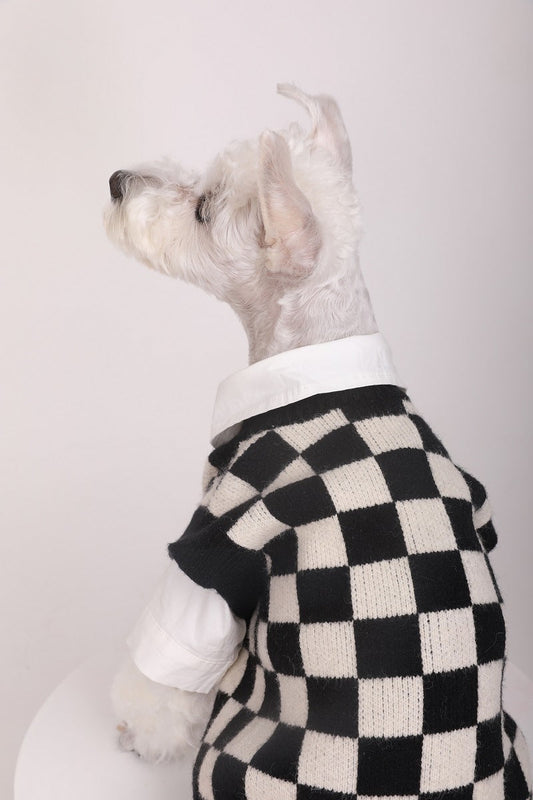 KFX-0336445 Checkerboard Pattern Knitted Pet Sweater Vest for Autumn and Winter