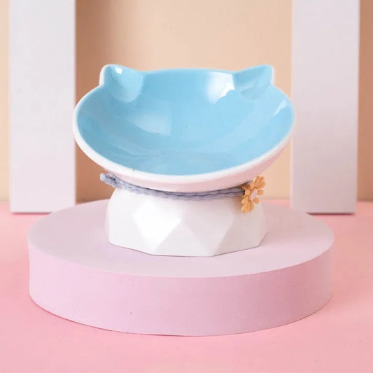 KFX-0338621 Ceramic Open Cat Food Bowl in Lotus Root Pink and Water Blue