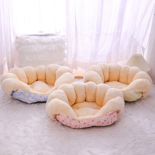 KFX-0342845 Cozy Thermal Sofa Bed for Small Pets - Pink, Blue, Yellow Floral Design
