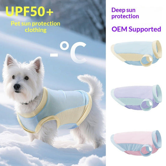 KFX-0348733 Pet Ice Silk Sun Protection Vest for Cats - Unisex Clothing in Grape Purple, Island Blue, and Cherry Blossom Pink