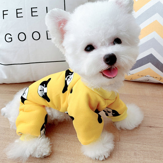 KFX-0355005 Thick Cotton Four-Legged Pet Clothing in Yellow – Available in Multiple Sizes