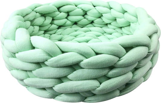 KFX-0357181 Cozy Cotton Knitted Round Cat Basket Bed - Soft Woven Pet Nest for Small Dogs and Cats