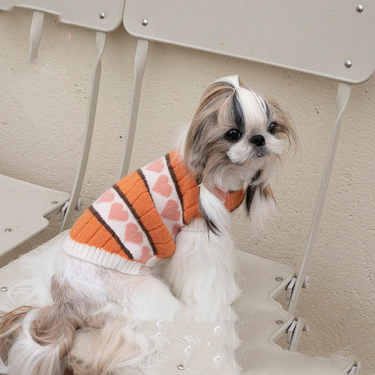 KFX-0358077 Cute Arctic Velvet Vest for Pets - Cozy Teddy Bear Design in Blue and Orange