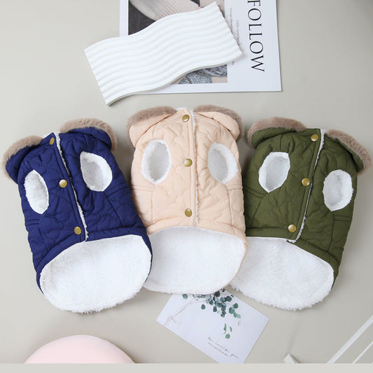 KFX-0360125 Warm Cotton Vest Coat for Small Dogs with Traction Buckle in Pink, Green, and Blue Options