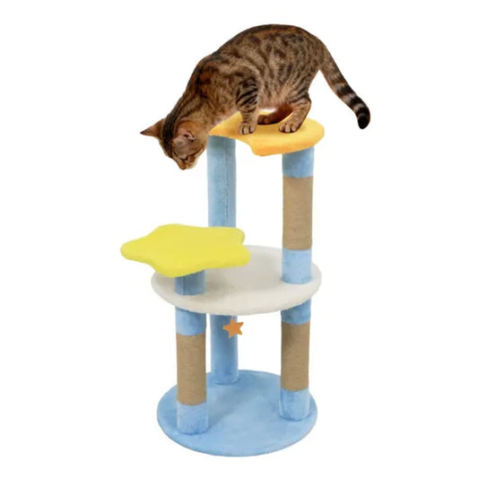 KFX-0370877 29" Blue Moon & Star Cat Tree with 4 Levels, Jute Scratching Posts, and Anti-Tipping Device for Kittens and Adult Cats