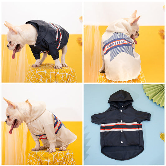 KFX-0371773 Stylish British-Inspired Pet Carved Jacket in Rice White and Dark Blue