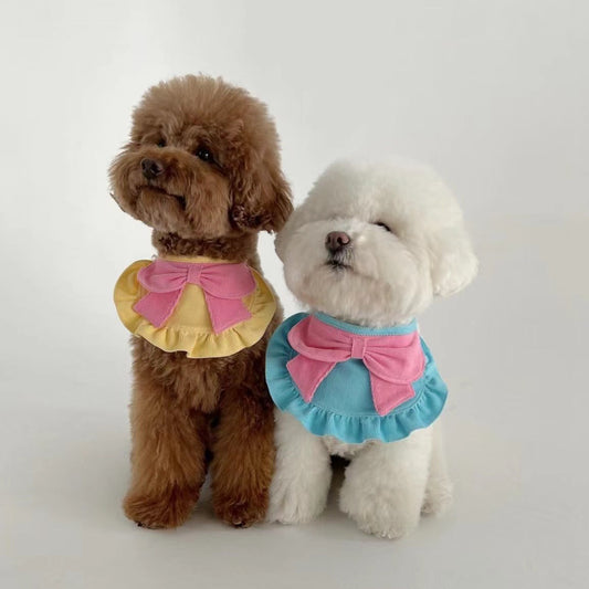 KFX-0381501 Cute Monochrome Butterfly Dog Bib in Yellow and Blue – Casual Polyester Design Available in S, M, L Sizes