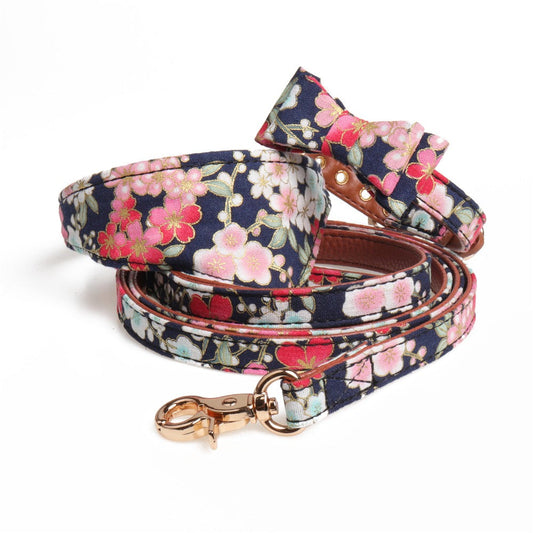 KFX-0382525 Japanese Princess Style PU Dog Collar and Leash Set for Pets