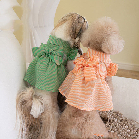 KFX-0385085 Stylish Dog Pet Bowknot Dress for Spring and Summer - Green and Orange Choices Available