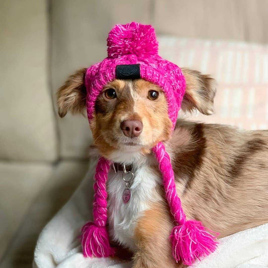 KFX-0387517 Warm and Windproof Fluffy Dog Knitting Hat - Acrylic Fashion Style in Pink and Gray