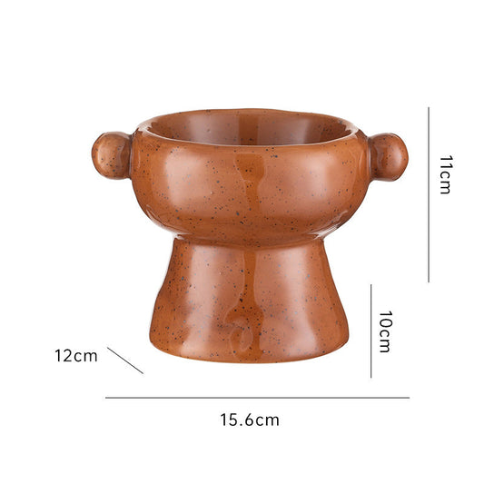 KFX-0404157 Ceramic Anti-Flip Cat Bowl - Flat Mouth Design in Multiple Heights and Colors