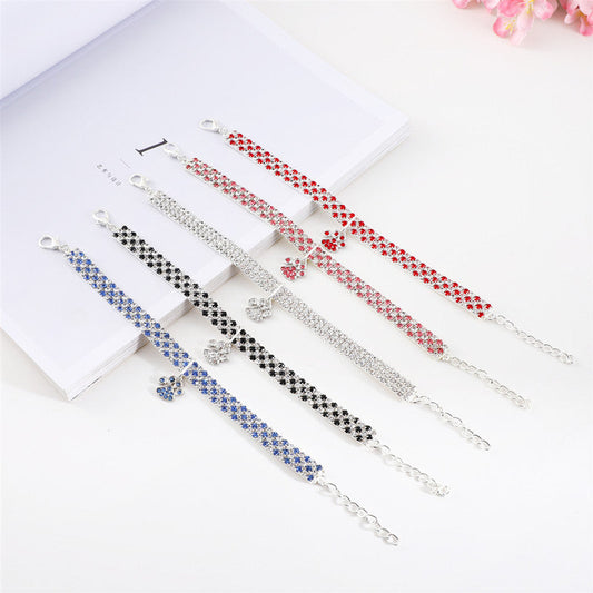 KFX-0411709 Mixed Color Rhinestone Stretch Necklace for Dogs and Cats – Copper with Silver Plating
