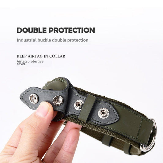 KFX-0418109 Adjustable Leather Pet Collar for Medium and Large Dogs with Airtag Holder - Black, Brown, Blue, Pink, Green