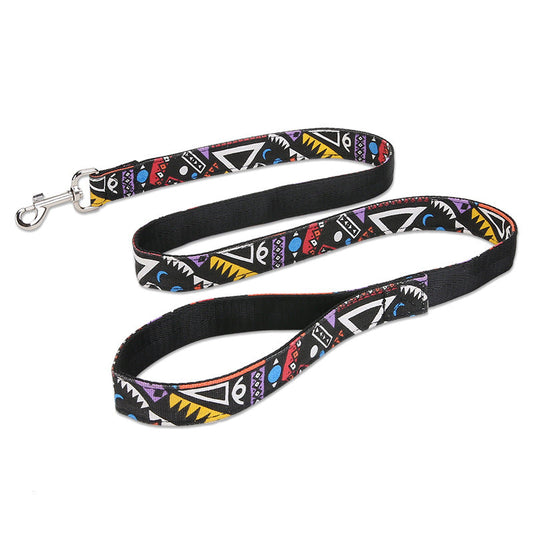 KFX-0430781 Black Plaid Stripe Pet Traction Rope with Extension Strap