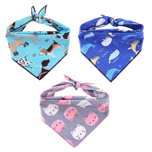 KFX-0434365 Triangle Dog Scarf in 100% Cotton with Cute Animal Patterns for All Seasons - L & XL Sizes Available
