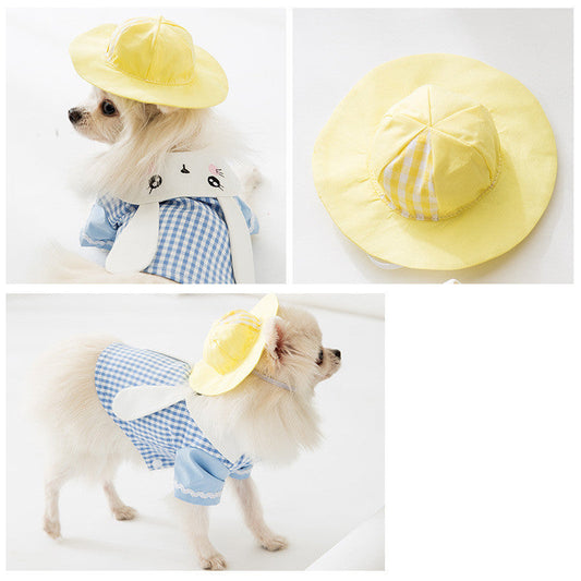 KFX-0453053 Cute All-Match Dog Hat for Small and Medium Breeds - Yellow and Blue, Polyester, 13.5cm Diameter
