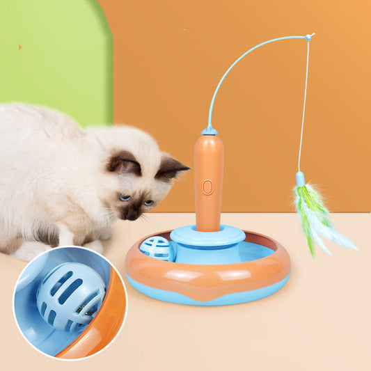 KFX-0454845 Interactive 2-in-1 Cat Toy with Feather Turntable for Self-Play and Engagement