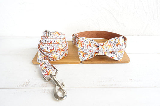 KFX-0455997 Festive Christmas Dog Collar with Matching Bow and Leash Set in Durable Polyester
