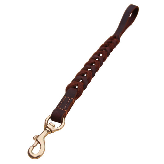 KFX-0457789 Braided Real Leather Short Dog Leash for Medium to Large Dogs - 50CM Traction Belt