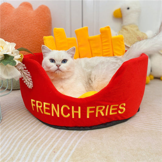 KFX-0458045 Cozy Cotton Burger and Fries Enclosed Pet Nest for Cats