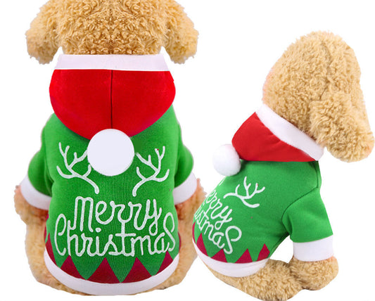 KFX-0458429 Hooded Cotton Padded Sweater for Dogs - Christmas Green Color