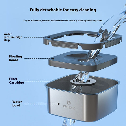KFX-0459965 Stainless Steel Floating Pet Water Bowl with Filter - Anti-Tumble Design