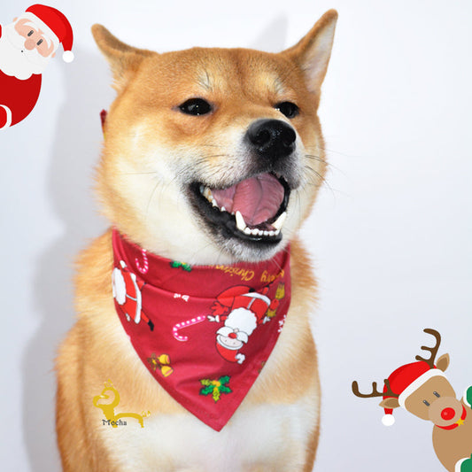 KFX-0467133 Pet Christmas Scarf - 100% Cotton, Red and Green, 45x45x65cm