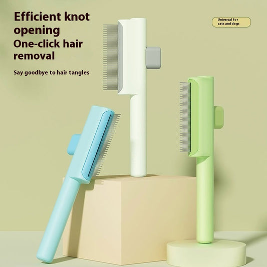 KFX-0471101 Pet Comb with One-Click Hair Removal and Knot Opening - Available in Multiple Colors and Tooth Options