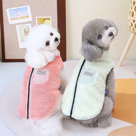KFX-0473277 Thermal Plaid Vest for Pets in Yellow, Green, and Lotus Root Starch – Casual Style, Multiple Sizes Available