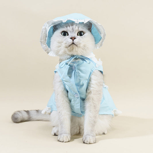 KFX-0483389 Pet Blue Maid Dress & Hat Set for Cats and Dogs in Multiple Sizes