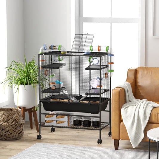 KFX-0490429 Spacious Small Animal Cage with Tubing System, Exercise Wheel, Ramps and Platforms for Hamsters and Gerbils
