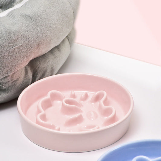 KFX-0492733 Pet Cartoon Anti-Choking Ceramic Bowl for Cats - Available in Pink, Blue, Yellow, and Beige