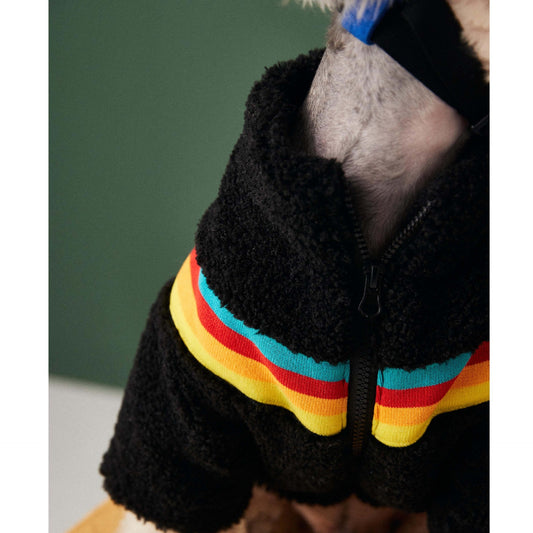 KFX-0494909 Colorful Striped Casual Lamb Wool Coat for Pets in Black and Beige