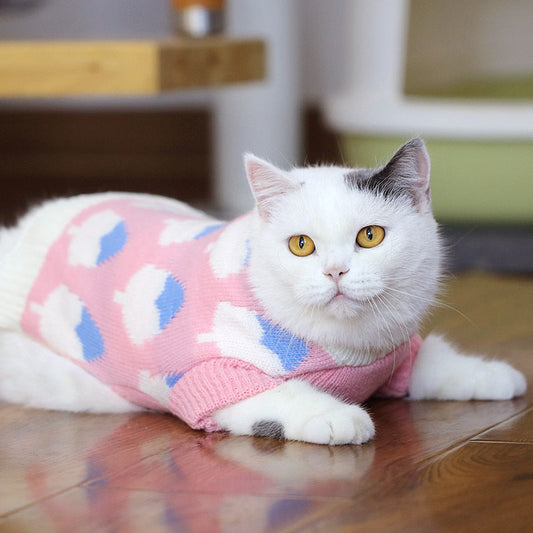 KFX-0506045 Cozy Blue Cat Sweater for Autumn and Winter, Bulky Acrylic, Various Sizes Available