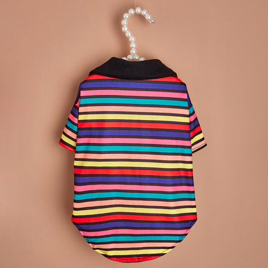 KFX-0506429 Striped Polo Shirt for Pets - Ins Style Sweater in Polyester, Sizes XS to XL