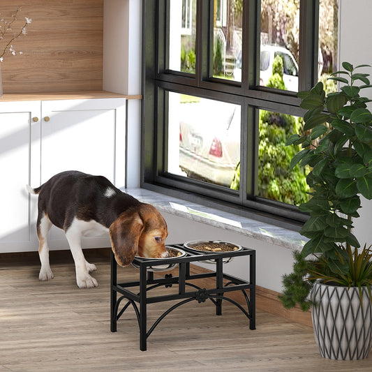 KFX-0508221 Elevated Double Stainless Steel Dog Food Bowl Feeding Station with Non-Slip Metal Base