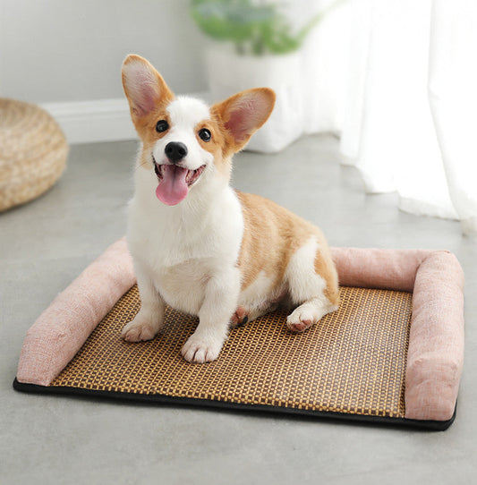 KFX-0509885 Rattan Summer Sleeping Mat in Pink, Gray, and Brown - Available in Sizes S, M, L