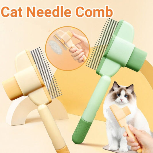 KFX-0525117 Dual-Length Self-Cleaning Pet Comb for Dogs and Cats, Durable Grooming Tool with Rounded Teeth
