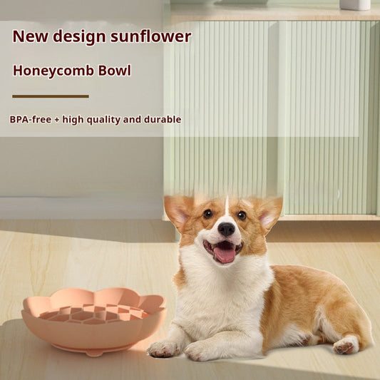 KFX-0525501 Eco-Friendly Non-Slip Slow Feed Dog Bowl in Soft Peach, Olive Green, Egg Yolk, Red, and Pink