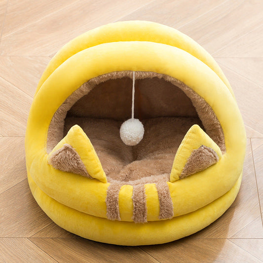 KFX-0540861 Comfortable Plus Velvet Cat and Small Dog Nest - Semi-closed Design in Multiple Colors and Sizes