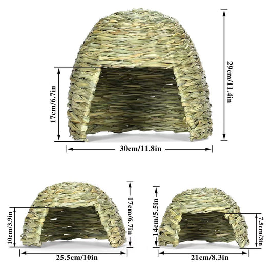 KFX-0544829 Handmade Straw Thatched Hut for Small Pets - Thermal Nest for Rabbits, Hamsters, Hedgehogs, and Guinea Pigs