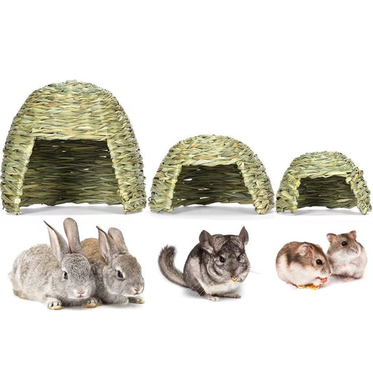KFX-0544829 Handmade Straw Thatched Hut for Small Pets - Thermal Nest for Rabbits, Hamsters, Hedgehogs, and Guinea Pigs