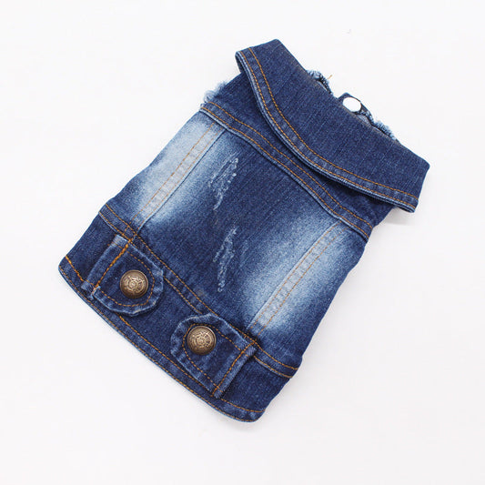 KFX-0554685 Vintage Denim Vest for Pets with Scratch Pattern, Customizable, Flexible Fit